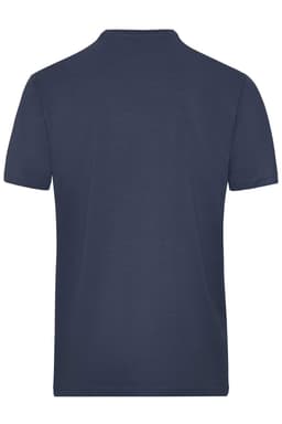 A navy blue men's work t-shirt featuring a back view and a logo. Short sleeves and a classic fit are highlighted.