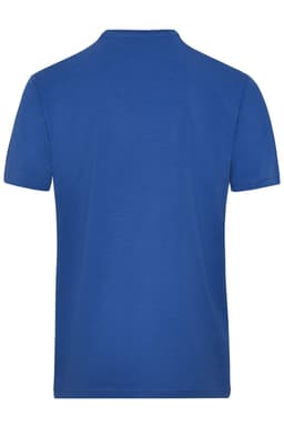 A blue short-sleeved men's work t-shirt with a plain back and a logo. Suitable for workwear.