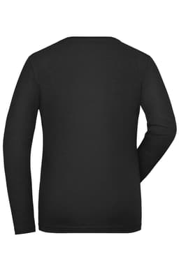 A black long-sleeve women's t-shirt with a plain back. The shirt has a fitted design and soft fabric.