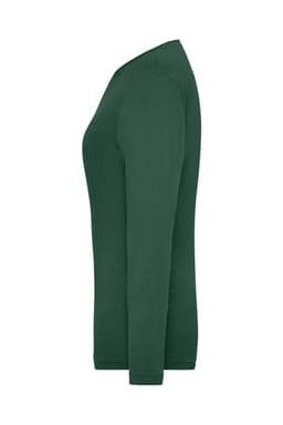 A green long-sleeve shirt, featuring a fitted style and a simple design, with a logo on it.