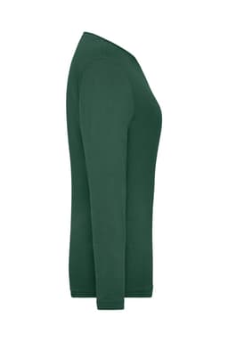 A green long-sleeve women's t-shirt with a fitted design and a simple silhouette. It has a logo on the garment.