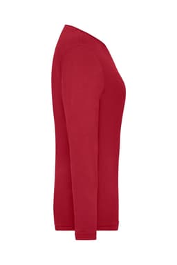 A red long-sleeved women's shirt displayed from the side. The shirt features a fitted design and has a logo.