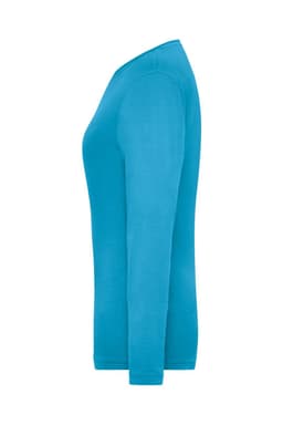 A long-sleeved t-shirt in a vibrant blue colour, featuring a fitted silhouette and a slight crew neck.