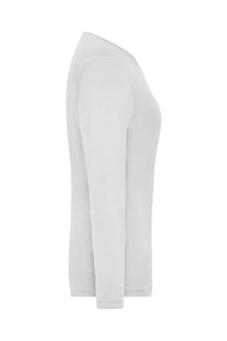 A light grey long-sleeve women's shirt with a fitted design and a logo on the side.