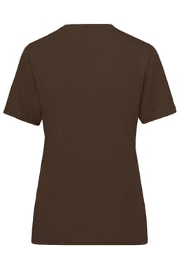 A brown ladies' workwear t-shirt with a simple design and short sleeves, featuring a logo on the back.