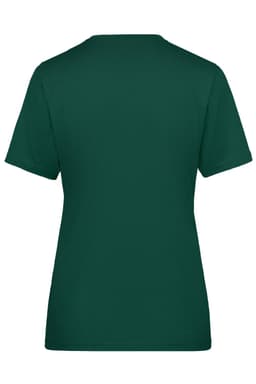 A dark green ladies t-shirt with short sleeves and a crew neckline, featuring a back view. The shirt has a logo.