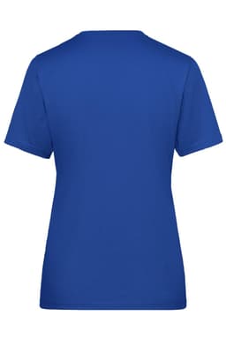 A blue ladies' workwear t-shirt with a classic short-sleeve design and a plain back. It features a logo.