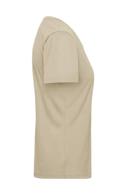 A ladies' workwear T-shirt in beige, featuring short sleeves and a classic fit. Includes a logo.