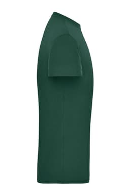 A green men's workwear t-shirt displayed from the side, featuring a simple design and a logo.