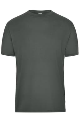 A dark green men's t-shirt with a classic crew neck and short sleeves, featuring a logo.