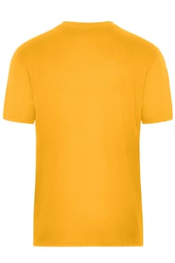 A plain yellow men's work T-shirt featuring a standard crew neck and short sleeves, with a logo on the back.