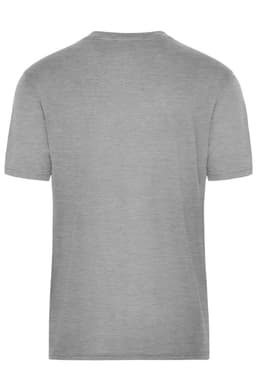 A grey men's workwear T-shirt with a standard crew neck and short sleeves, featuring a branding logo.