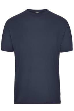 A navy blue men's workwear t-shirt featuring short sleeves and a simple design, with a logo on the front.