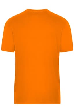 An orange men's workwear T-shirt with a plain back and a logo at the neck area.