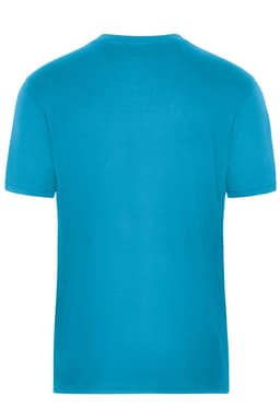 A bright blue work T-shirt featuring a crew neckline and short sleeves, with a logo on the back.