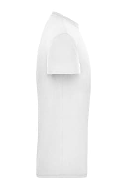 A white men's workwear t-shirt displayed from the side, featuring a simple design and a logo.
