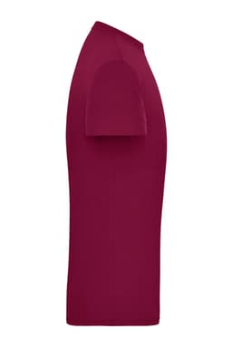A maroon men's workwear T-shirt with short sleeves and a fitted design. It features a logo on the fabric.