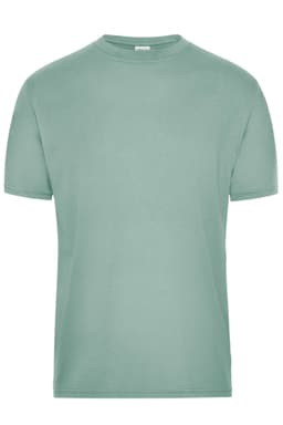 A light green men's workwear t-shirt with short sleeves and a simple design, featuring a logo on the neck.
