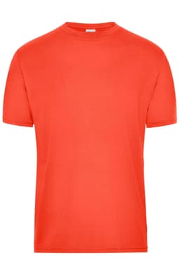 A bright orange Men's BIO Workwear T-Shirt with short sleeves and a plain design. Features a logo.