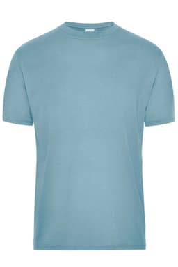 A light blue men's T-shirt with a classic crew neckline, featuring a logo on the label. Perfect for workwear.