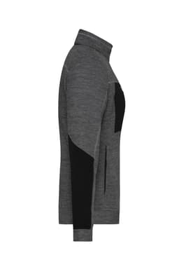 A polar fleece jacket in grey with black accents, featuring a high collar and side pockets. Includes a logo.
