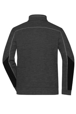 A men's structure fleece jacket in dark grey with black accents and a high collar. Features a logo on the design.