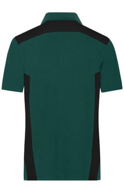 A green men's workwear polo shirt featuring black panels on the sides and a simple collar design.