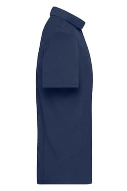 A navy blue men's work polo shirt featuring a classic collar, short sleeves, and a small logo on the chest.