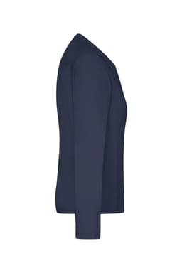 A navy long-sleeve T-shirt designed for ladies, featuring a sleek, simple design with branding.
