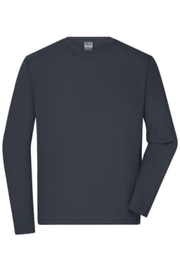 A long-sleeve men's workwear t-shirt in dark grey, featuring a logo on the chest area.