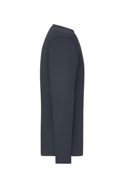 A long-sleeve men's work t-shirt in dark grey, featuring a simple design and a logo on the chest.