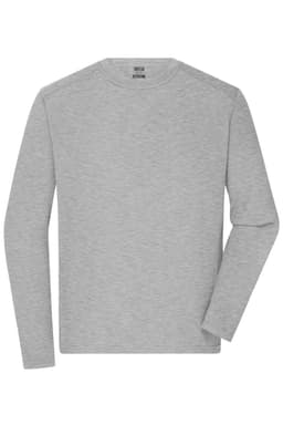 A grey long-sleeve t-shirt designed for men, featuring a logo on the chest. Suitable for workwear.