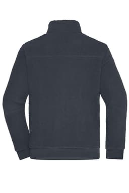 A dark polar fleece Sherpa jacket with a high collar and long sleeves, featuring a textured outer surface.