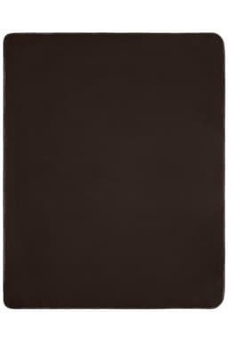 A brown fleece blanket with a textured edge, suitable for home use. It features a simple and soft design.