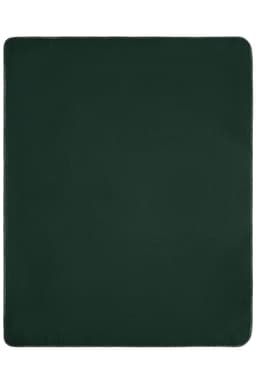 A dark green fleece blanket with a stitched edge design. It has a smooth texture and a rectangular shape.