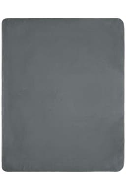 A grey fleece blanket with a textured edge, featuring a simple design and no visible branding.