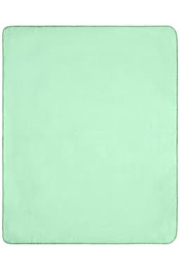 A mint green fleece blanket with a smooth texture, featuring a subtle edge trim and no visible patterns.