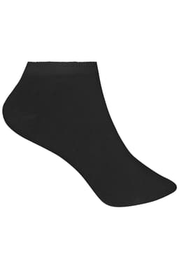 Black ankle socks with a simple design, featuring a logo on the side. Suitable for various footwear styles.