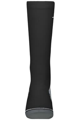 A pair of black compression socks featuring a grey detailing and a logo.