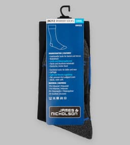 A pack of "Worker Socks Cool" in black and grey, featuring a blue accent and a hanging display tag with a logo.
