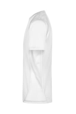 A men's t-shirt in white, featuring short sleeves and a simple design. It has a logo.