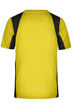 Men's running T-shirt in fluorescent yellow with black detailing, featuring a logo on the design.