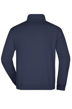 A navy blue round-neck zip jumper displayed from the back, featuring a simple design and a logo.