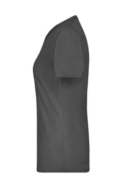 A ladies' T-shirt in dark grey, featuring short sleeves and a fitted design. It includes a logo.