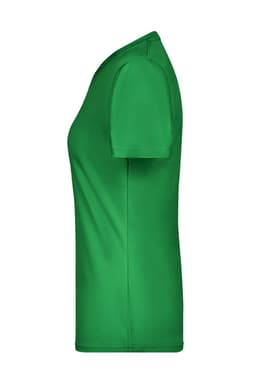 A green active t-shirt with short sleeves, featuring a simple design and a logo on the front.