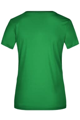 A green ladies' active T-shirt featuring a classic crew neck and short sleeves, with a logo on the back.