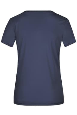 A navy blue Ladies Active-T with a round neck and short sleeves. The shirt features a logo.