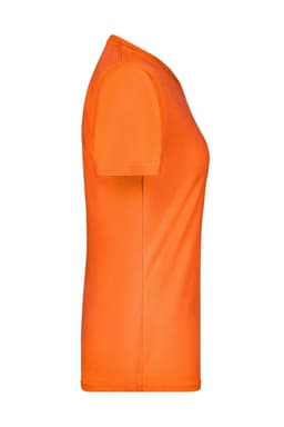 An orange Ladies Active-T shirt with short sleeves and a fitted silhouette. It features a logo on the side.