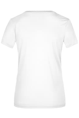A white Ladies Active-T shirt with a simple design and a logo on the back.