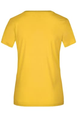A yellow Ladies Active-T shirt featuring a simple design and a logo on the back.